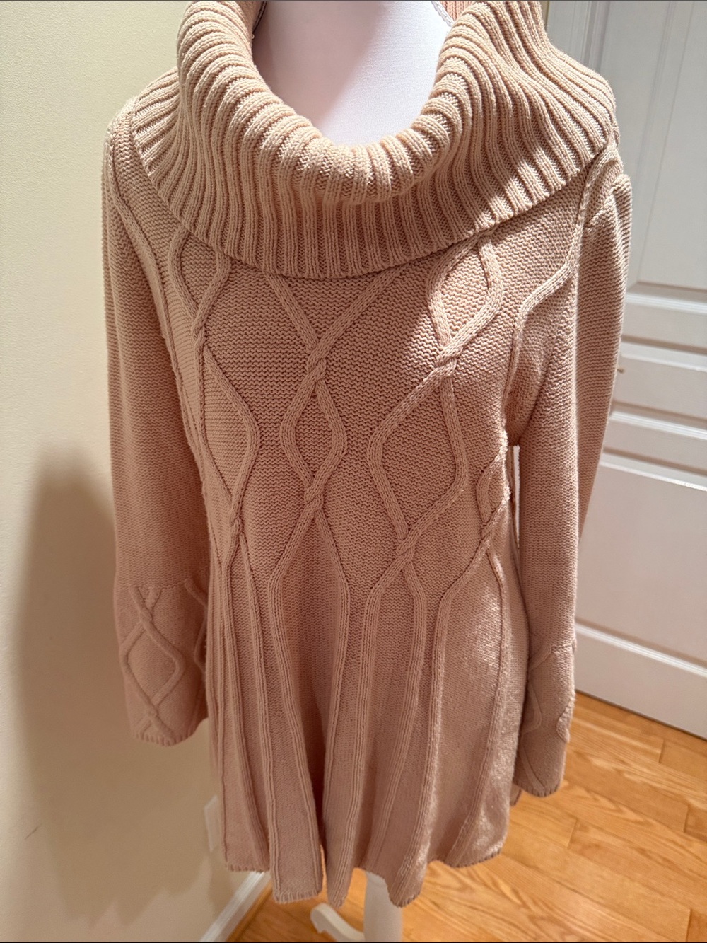 Style & Co. Cable-Knit Cowl Neck Sweater Dress in Light Cream Beige